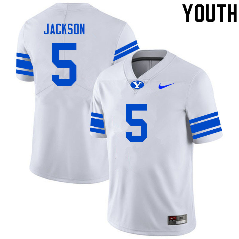 Youth #5 Chris Jackson BYU Cougars College Football Jerseys Sale-White - Click Image to Close